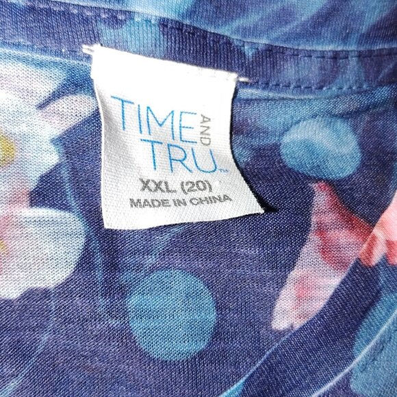 Time And Tru Womens Plus Size Sleeveless Floral Top XXL 20 Blue & Pink Polka Dot - Picture 3 of 4